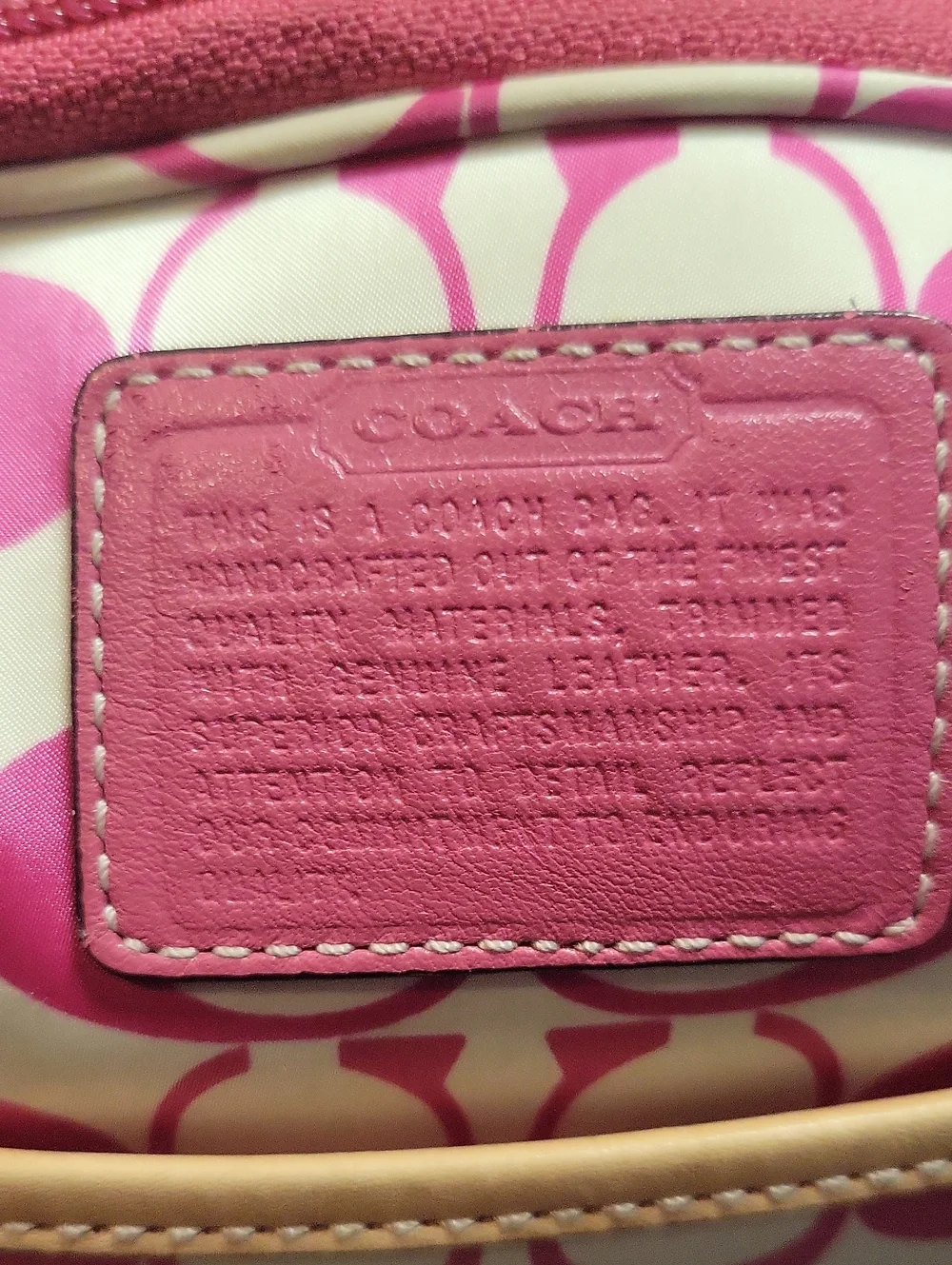 Coach Pink Signature Cosmetic Pouch with Brown Trim